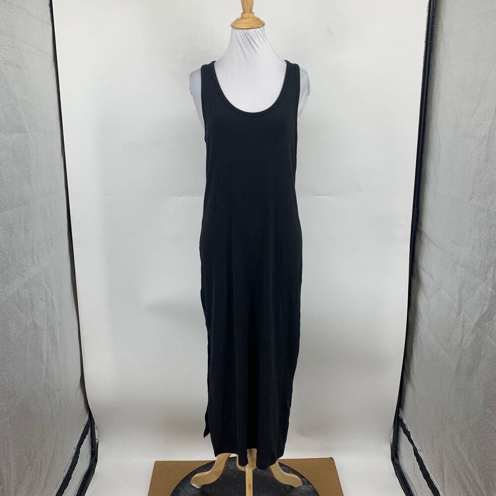 H&M Tank Dress Women S Small Black Ribbed Scoop Neck Racerback Stretch Slit Maxi - Picture 2 of 14